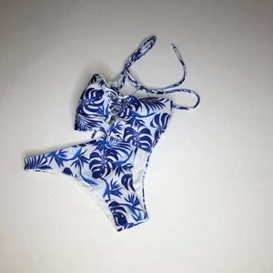 Mooslover Blue White Tropical 2 Piece Bikini Swim